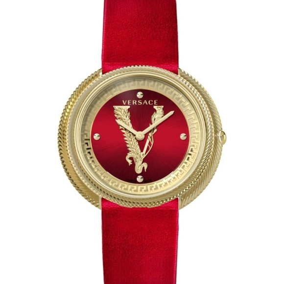 Versace Red Strap Gold Womens Greca Watch
